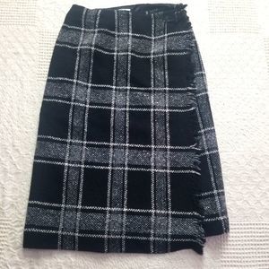 Vintage Talbots Wool Plaid Fringe Midi Skirt